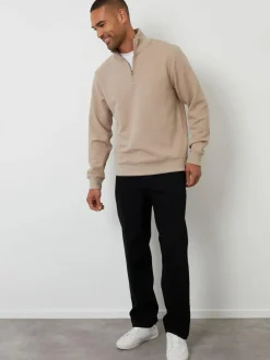 Threadbare Textured Quarter Zip Sweatshirt Brown Hot