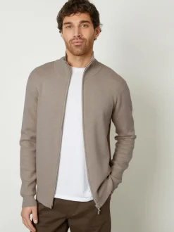 Threadbare Brown Zip-Through Funnel Neck Knitted Cardigan Hot