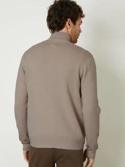 Threadbare Brown Zip-Through Funnel Neck Knitted Cardigan Hot
