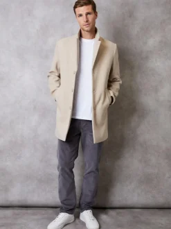 Threadbare Faux Wool Overcoat Cream Clearance
