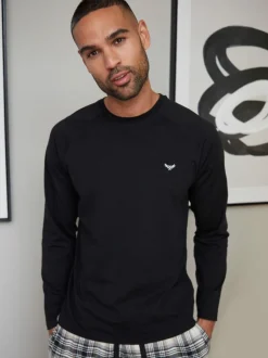 Threadbare Dark Black Blend Long Sleeve Pyjamas Set Online