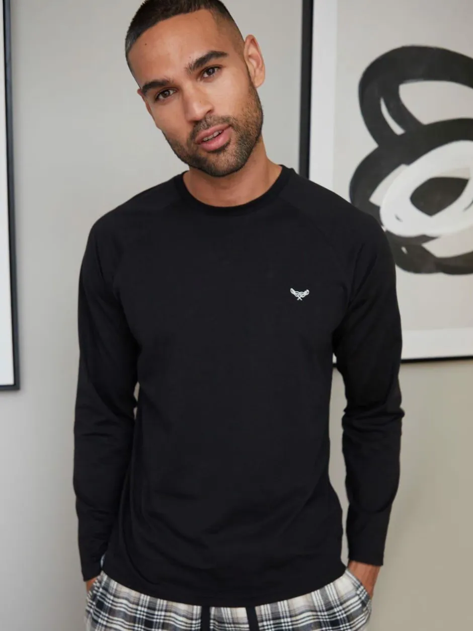 Threadbare Dark Black Blend Long Sleeve Pyjamas Set Online