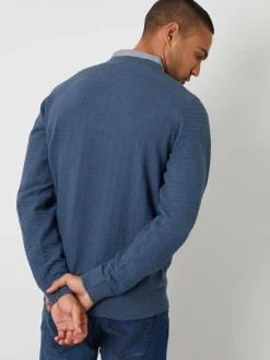Threadbare Mock Shirt Textured Knitted Jumper Denim Blue