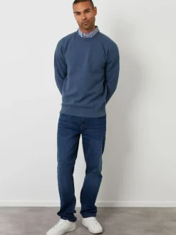 Threadbare Mock Shirt Textured Knitted Jumper Denim Blue