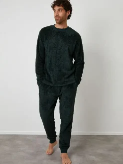 Threadbare Two Tone Borg Loungewear Set Green New