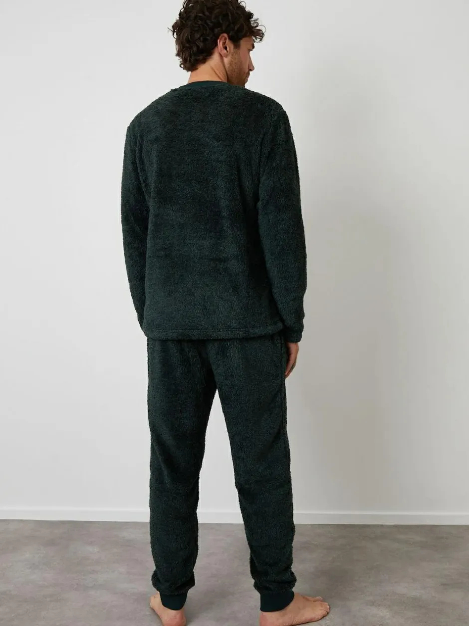 Threadbare Two Tone Borg Loungewear Set Green New