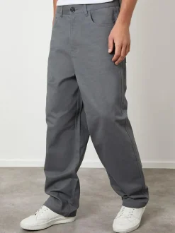 Threadbare Baggy Fit 5 Pocket Chino Trousers Grey Outlet