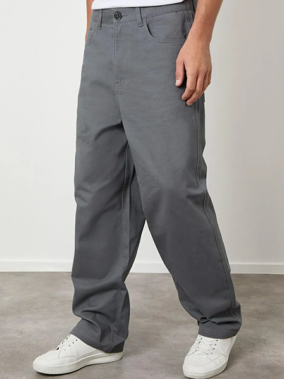 Threadbare Baggy Fit 5 Pocket Chino Trousers Grey Outlet