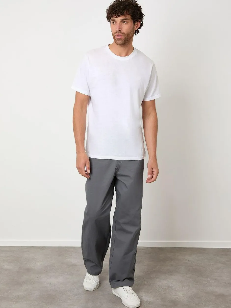 Threadbare Baggy Fit 5 Pocket Chino Trousers Grey Outlet