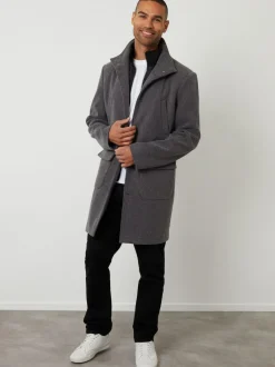 Threadbare Faux Wool Mock Layer Longline Utility Coat Grey Sale