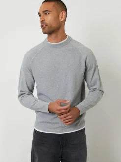 Threadbare Mock T-Shirt Textured Knit Crew Neck Jumper Grey Hot