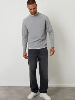 Threadbare Mock T-Shirt Textured Knit Crew Neck Jumper Grey Hot