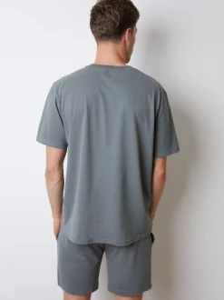 Threadbare Relaxed Fit Peached Cotton Shortie Lounge Set Grey Best