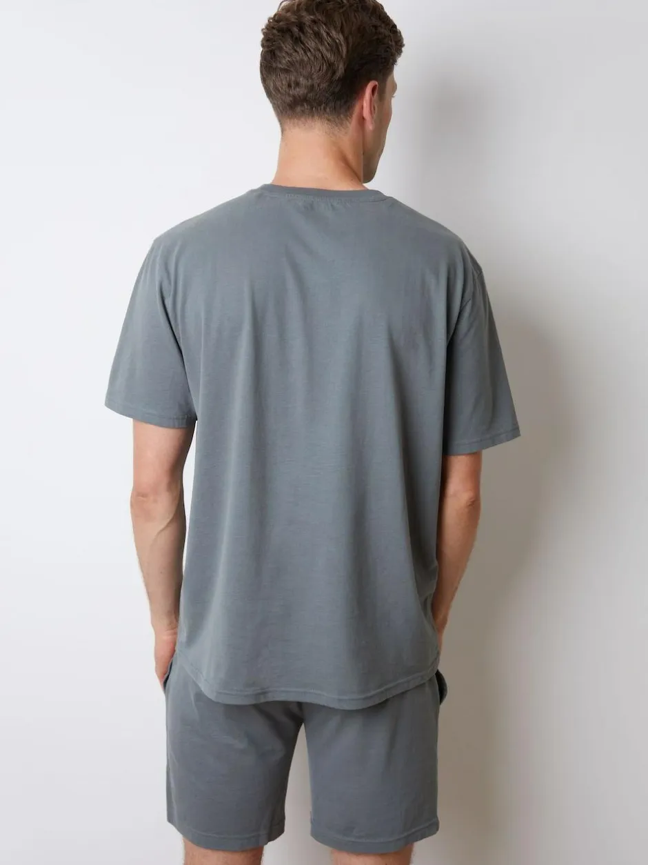 Threadbare Relaxed Fit Peached Cotton Shortie Lounge Set Grey Best