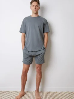 Threadbare Relaxed Fit Peached Cotton Shortie Lounge Set Grey Best