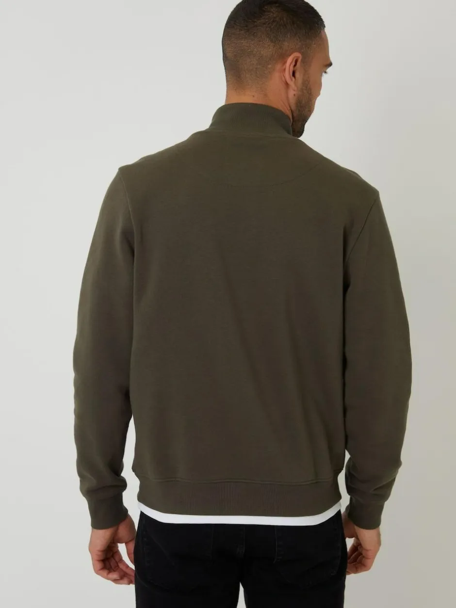 Threadbare Mock T-Shirt Quarter Zip Sweatshirt Khaki Clearance
