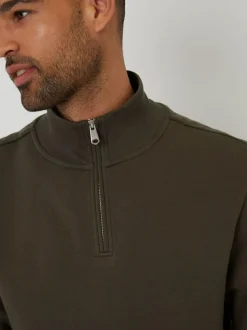 Threadbare Mock T-Shirt Quarter Zip Sweatshirt Khaki Clearance