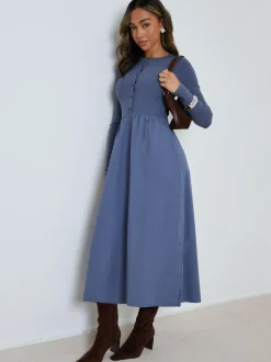 Threadbare 2-in-1 Jersey Poplin Mix Button Down Dress Light Blue Online