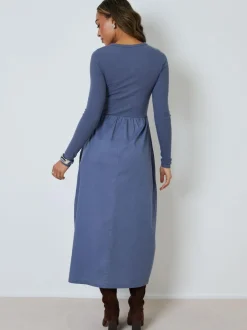 Threadbare 2-in-1 Jersey Poplin Mix Button Down Dress Light Blue Online