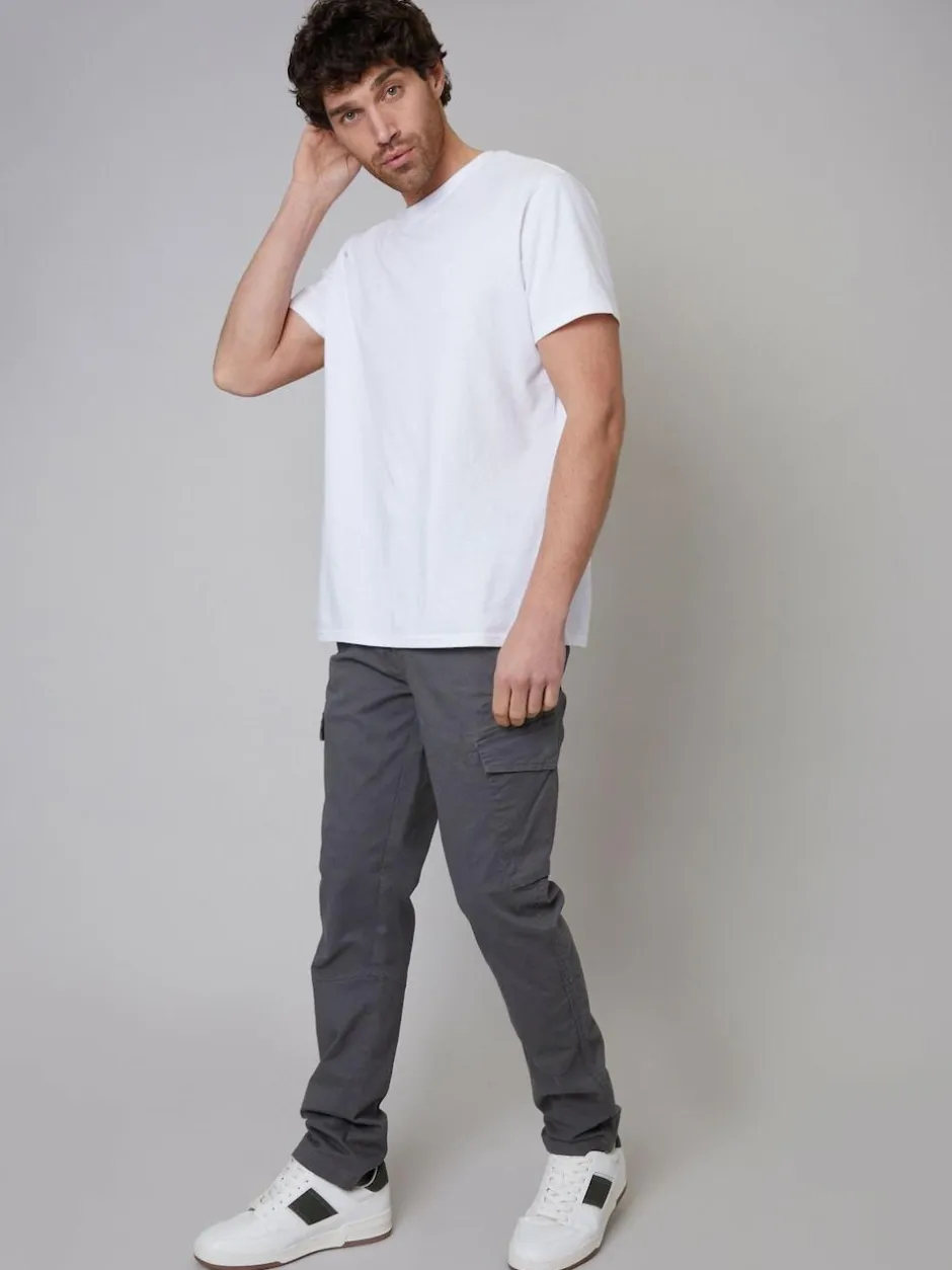 Threadbare Cotton Cargo Trousers With Stretch Light Grey Hot