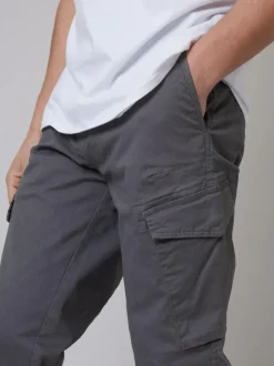 Threadbare Cotton Cargo Trousers With Stretch Light Grey Hot