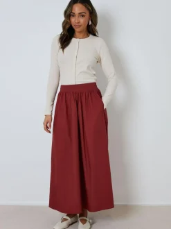 Threadbare Maroon Red Midi Skirt with Pockets Hot