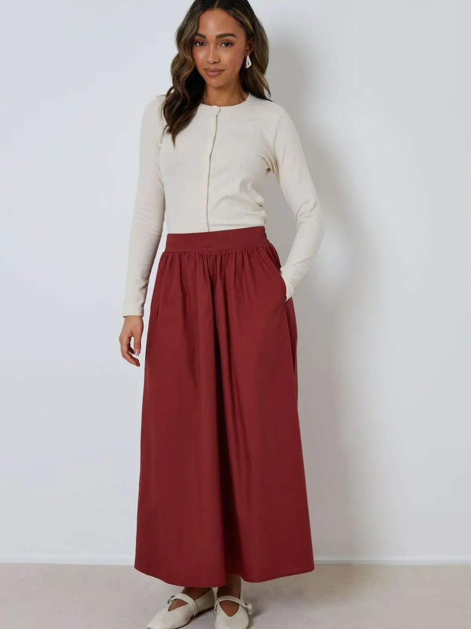 Threadbare Maroon Red Midi Skirt with Pockets Hot