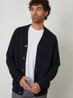 Threadbare Cotton Blend Knitted Cardigan Navy Blue Clearance