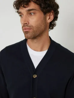 Threadbare Cotton Blend Knitted Cardigan Navy Blue Clearance