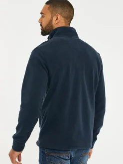 Threadbare Quarter Zip Quilted Fleece Sweatshirt Navy Blue New