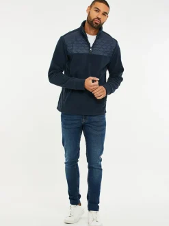 Threadbare Quarter Zip Quilted Fleece Sweatshirt Navy Blue New