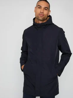 Threadbare Showerproof Zip Up Hooded Raincoat Navy Blue