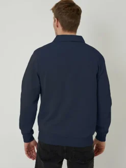 Threadbare Quarter Zip Collared Sweatshirt Navy New
