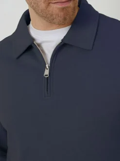 Threadbare Quarter Zip Collared Sweatshirt Navy New