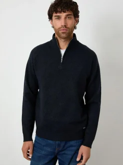 Threadbare Raglan Rib Quarter Zip Knitted Jumper Navy Outlet
