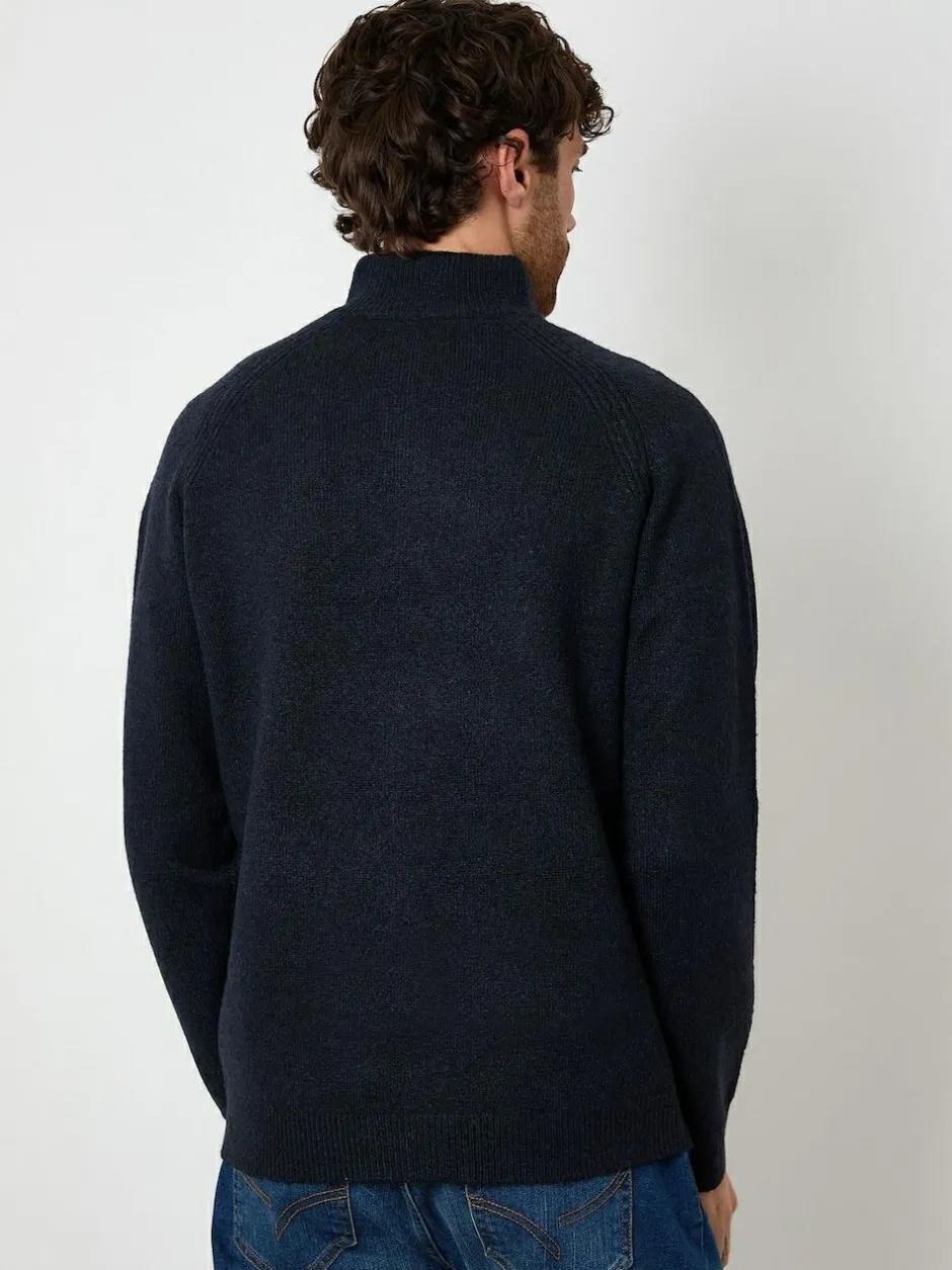 Threadbare Raglan Rib Quarter Zip Knitted Jumper Navy Outlet