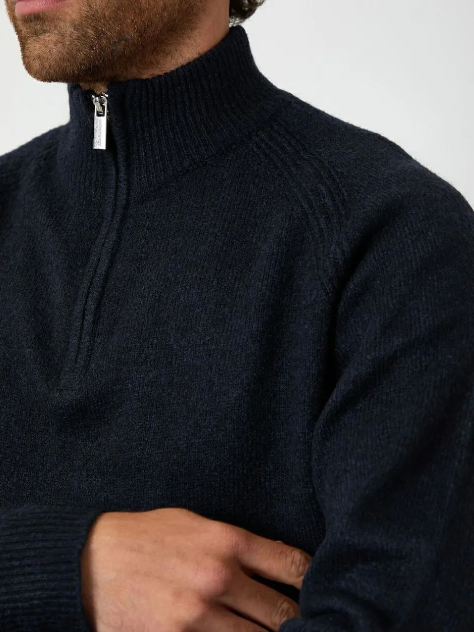 Threadbare Raglan Rib Quarter Zip Knitted Jumper Navy Outlet