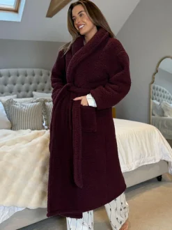 Threadbare Cosy Borg Dressing Gown Red Clearance