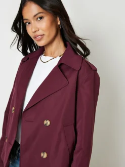 Threadbare Double Breasted Cropped Trench Jacket Red New