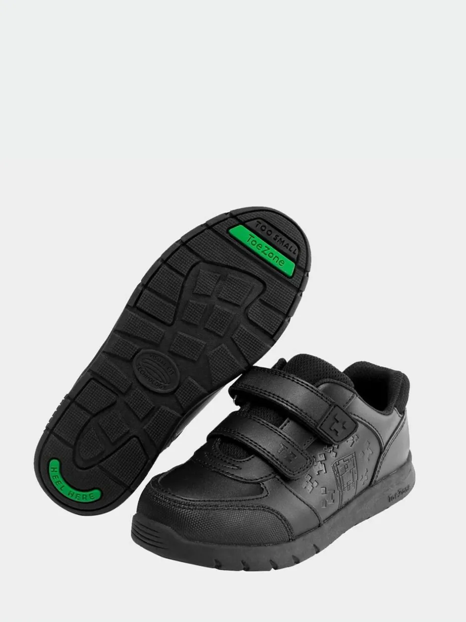 Toezone Boys Minecraft Rip Tape School Black Shoes Clearance