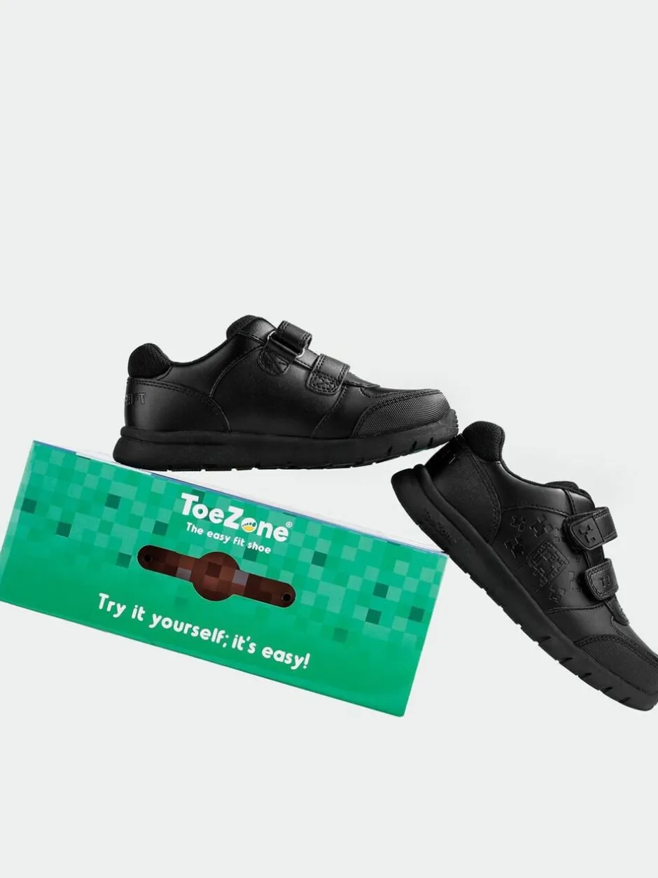 Toezone Boys Minecraft Rip Tape School Black Shoes Clearance