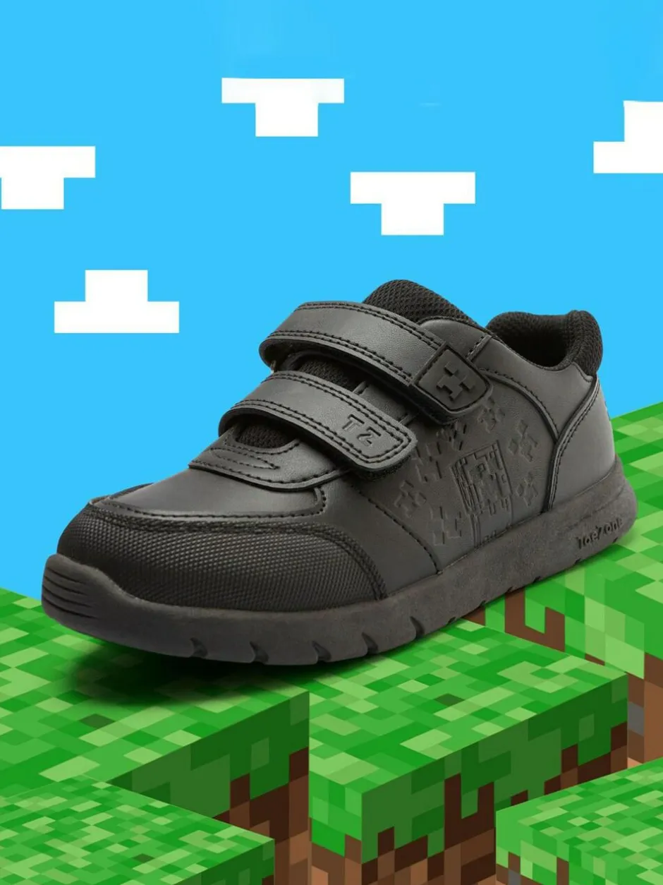 Toezone Boys Minecraft Rip Tape School Black Shoes Clearance