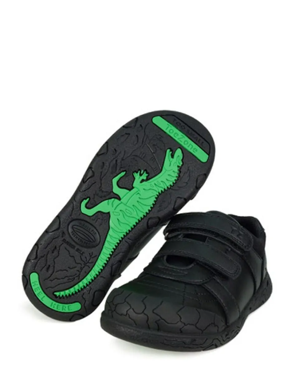 Toezone Boys Rebel Dinosaur Print School Black Shoes