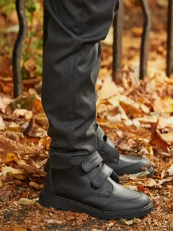 Toezone Levi Boys Rip Tape Black Ankle Boots with Toe Bumper Sale