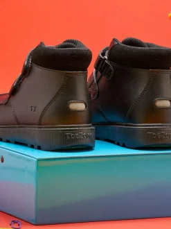 Toezone Levi Boys Rip Tape Black Ankle Boots with Toe Bumper Sale