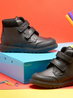 Toezone Levi Boys Rip Tape Black Ankle Boots with Toe Bumper Sale