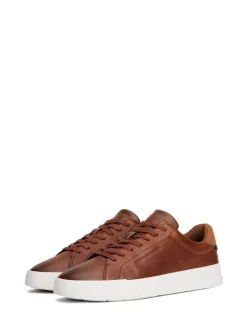 Tommy Hilfiger Brown Leather Debossed Logo Court Trainers Online