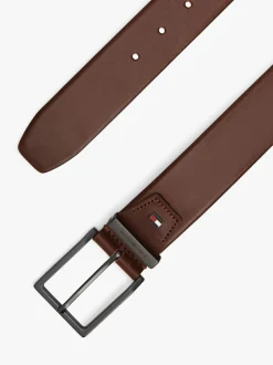 Tommy Hilfiger Brown Square Buckle Flag Plaque Leather Belt