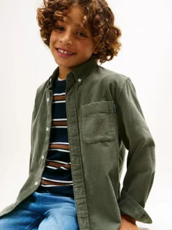 Tommy Hilfiger Green Regular Fit Corduroy Shirt Outlet
