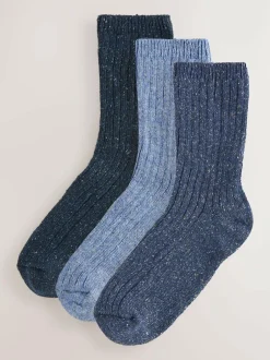 Next Tonal Blue Thermal Wool Blend Ankle Socks 3 Pack With Silk Online
